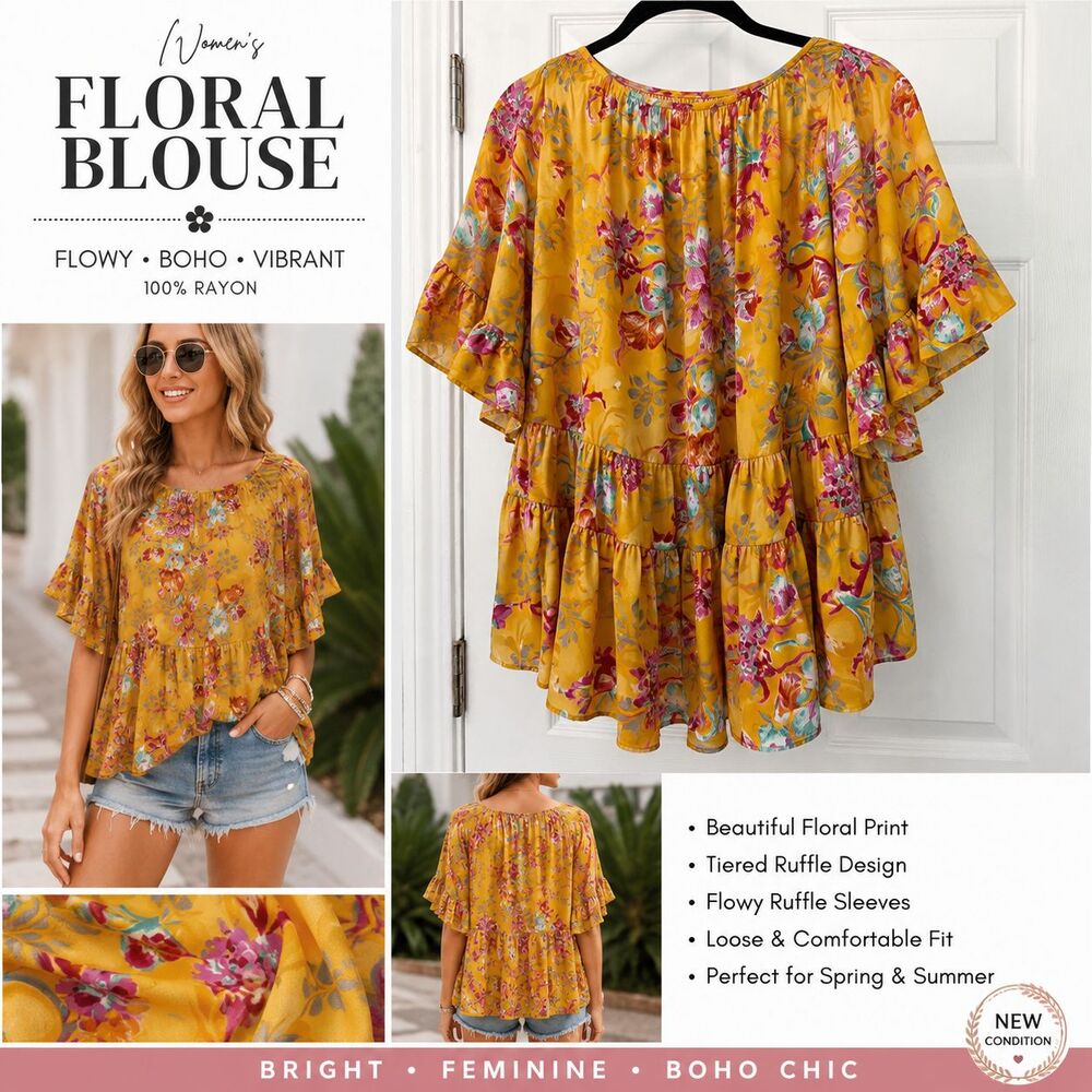 Chelsea And Theodore Women’s Large Ruffled Blouse Multicolored